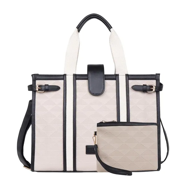 Beige_And_Black_Pu_Premium_Laptop_Tote_Bag_For_Women