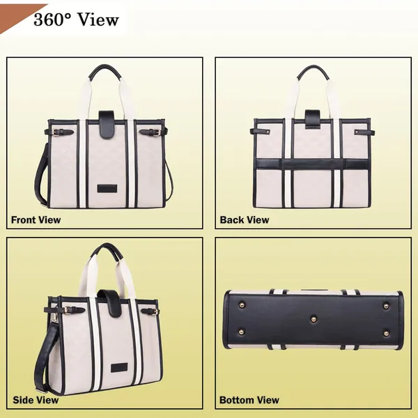 Beige_And_Black_Pu_Premium_Laptop_Tote_Bag_For_Women