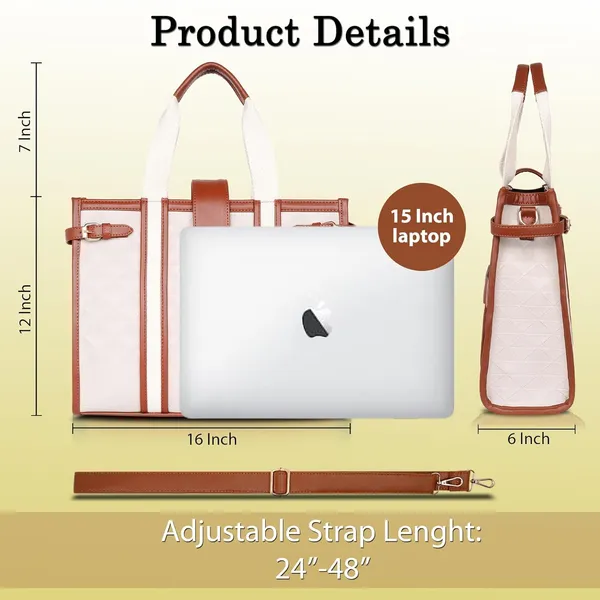 Beige_And_Tan_Pu_Premium_Laptop_Tote_Bag_For_Women