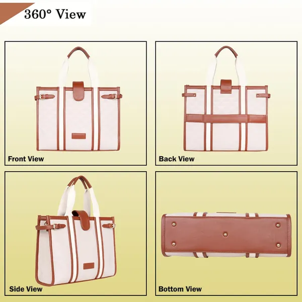 Beige_And_Tan_Pu_Premium_Laptop_Tote_Bag_For_Women