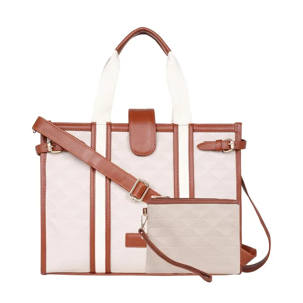 Beige_And_Tan_Pu_Premium_Laptop_Tote_Bag_For_Women