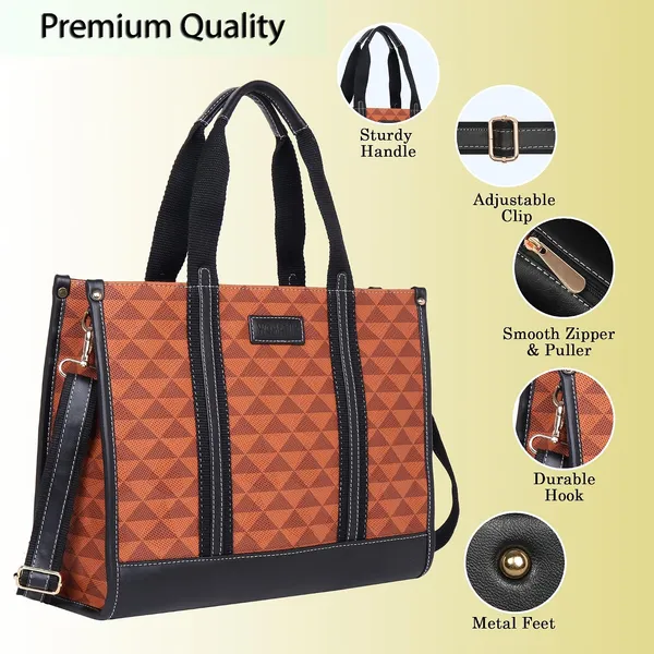 Tan_And_Black_Pu_Premium_Laptop_Tote_Bag_For_Women