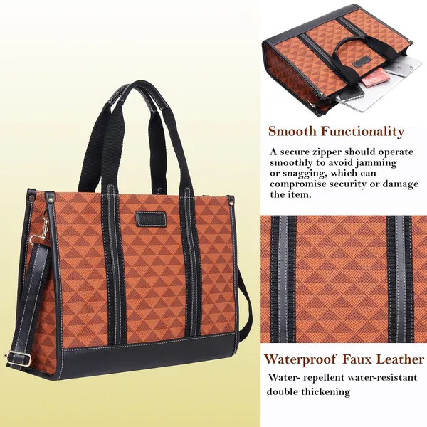 Tan_And_Black_Pu_Premium_Laptop_Tote_Bag_For_Women