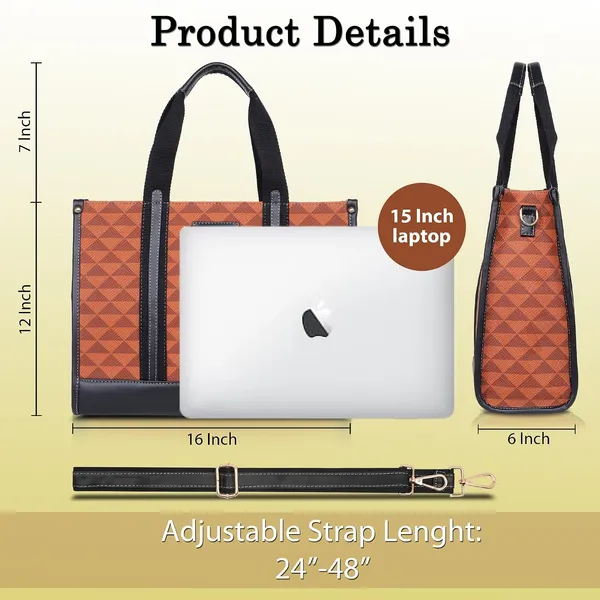 Tan_And_Black_Pu_Premium_Laptop_Tote_Bag_For_Women