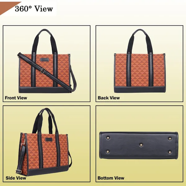 Tan_And_Black_Pu_Premium_Laptop_Tote_Bag_For_Women