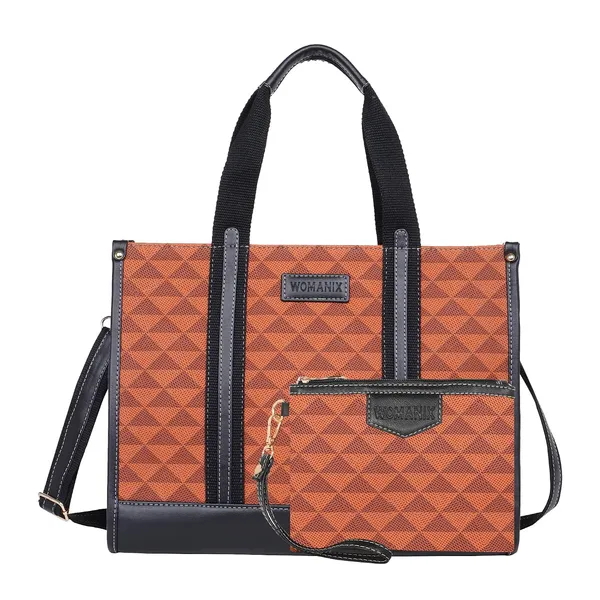 Tan_And_Black_Pu_Premium_Laptop_Tote_Bag_For_Women