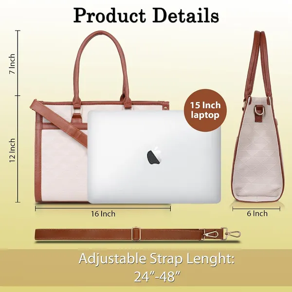 Beige_And_Tan_Pu_Premium_Laptop_Tote_Bag_For_Women