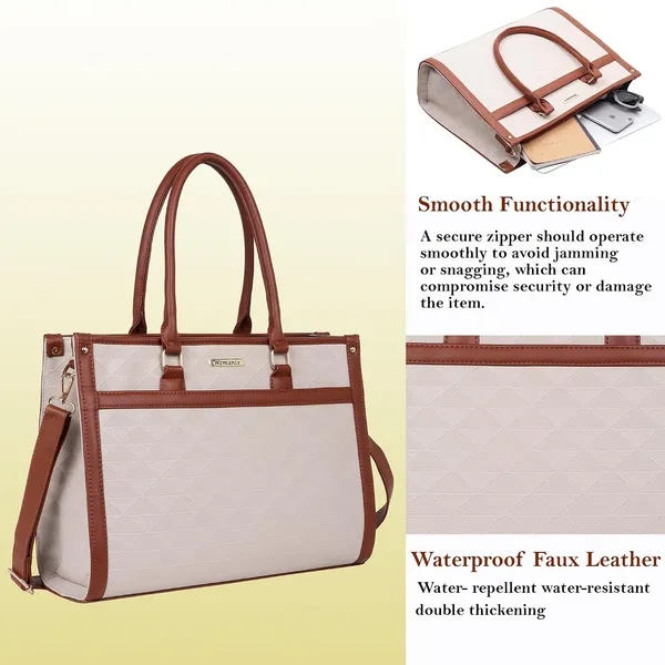 Beige_And_Tan_Pu_Premium_Laptop_Tote_Bag_For_Women