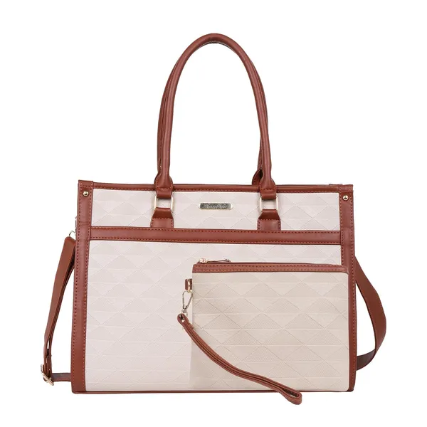 Beige_And_Tan_Pu_Premium_Laptop_Tote_Bag_For_Women