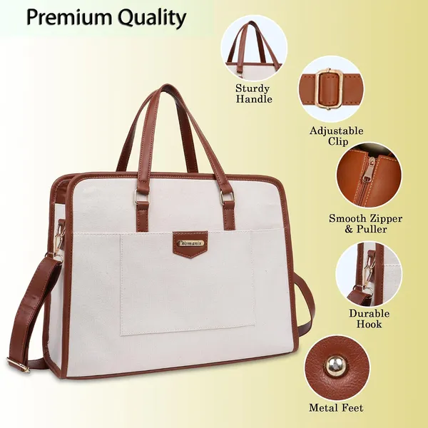 Beige_And_Tan_Canvas_Premium_Laptop_Tote_Bag_For_Women