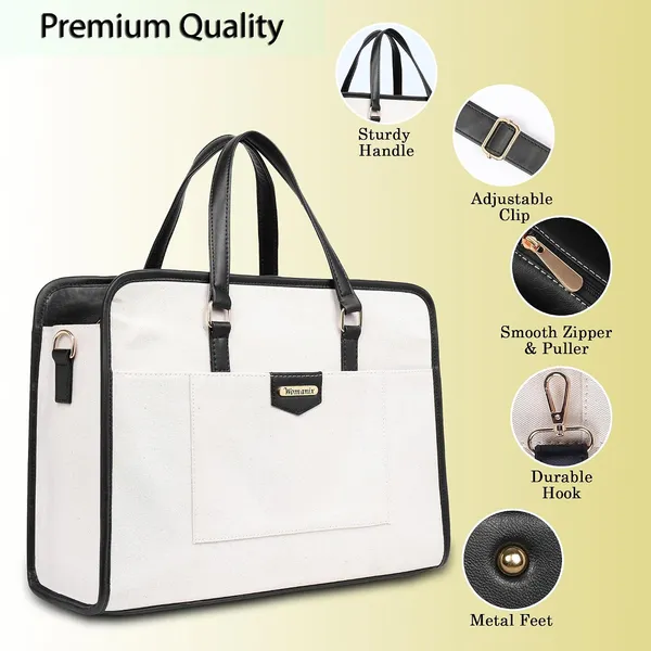 Beige_And_Black_Canvas_Premium_Laptop_Tote_Bag_For_Women