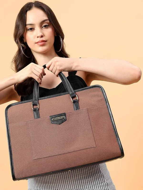 Brown_And_Black_Canvas_Premium_Laptop_Tote_Bag_For_Women