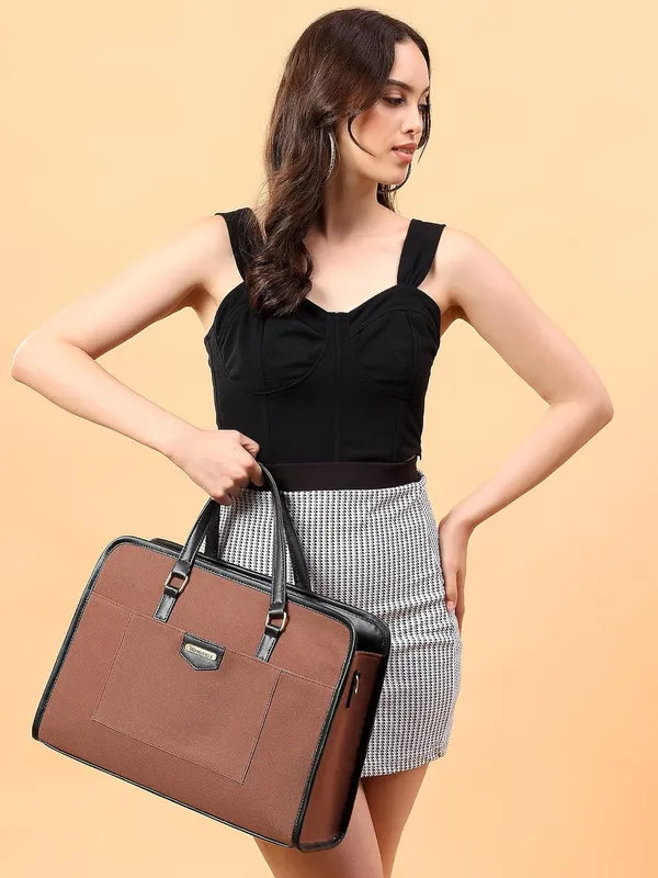 Brown_And_Black_Canvas_Premium_Laptop_Tote_Bag_For_Women