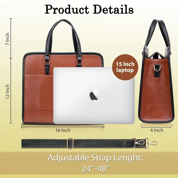 Tan_And_Black_Pu_Premium_Laptop_Tote_Bag_For_Women