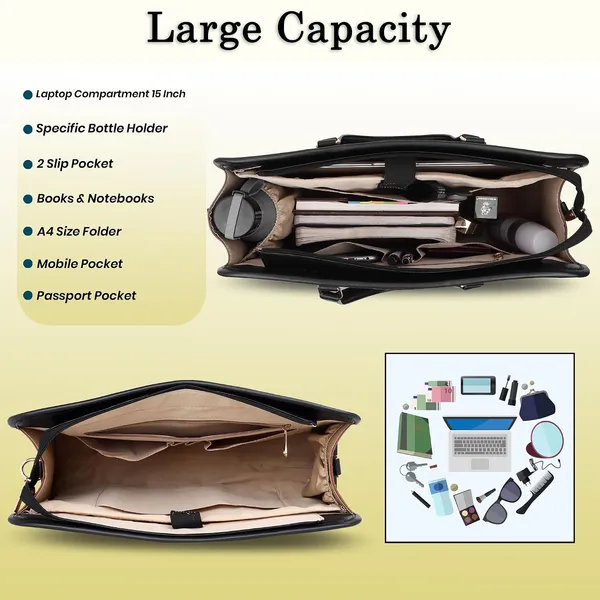 Tan_And_Black_Pu_Premium_Laptop_Tote_Bag_For_Women