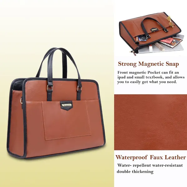 Tan_And_Black_Pu_Premium_Laptop_Tote_Bag_For_Women