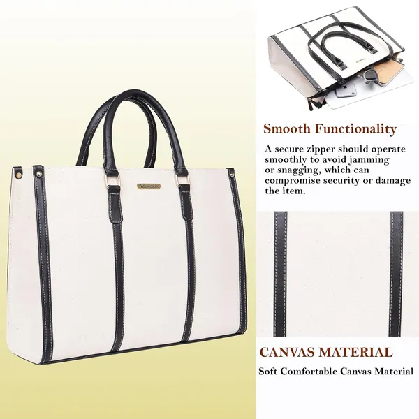 Beige_And_Black_Canvas_Premium_Laptop_Tote_Bag_For_Women