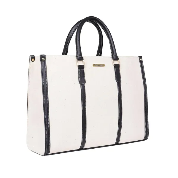 Beige_And_Black_Canvas_Premium_Laptop_Tote_Bag_For_Women