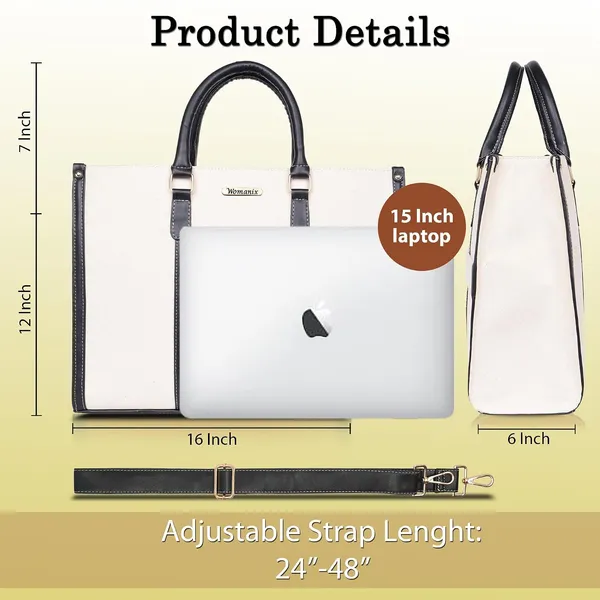 Beige_And_Black_Canvas_Premium_Laptop_Tote_Bag_For_Women