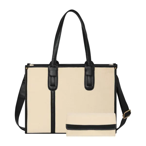 Beige_And_Black_Canvas_Premium_Laptop_Tote_Bag_For_Women