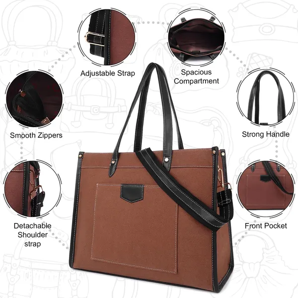 Brown_And_Black_Canvas_Premium_Laptop_Tote_Bag_For_Women