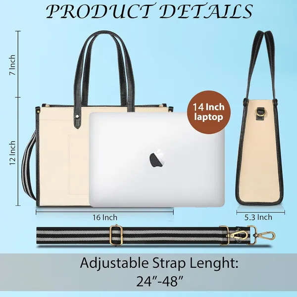 Beige_And_Black_Canvas_Premium_Laptop_Tote_Bag_For_Women