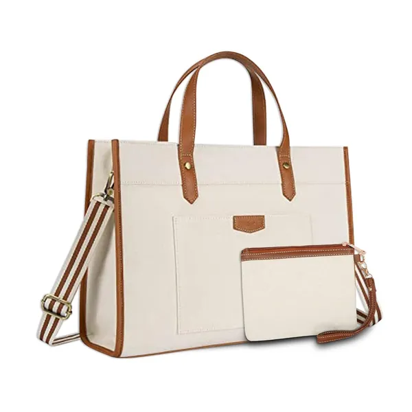 Beige_And_Tan_Canvas_Premium_Laptop_Tote_Bag_For_Women