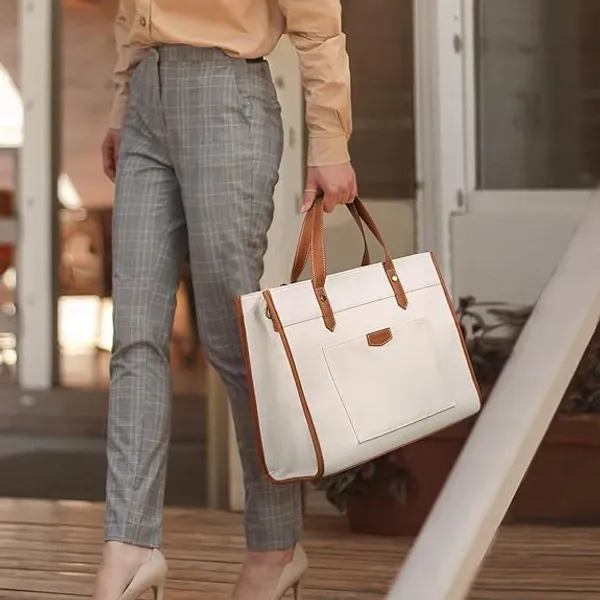 Beige_And_Tan_Canvas_Premium_Laptop_Tote_Bag_For_Women