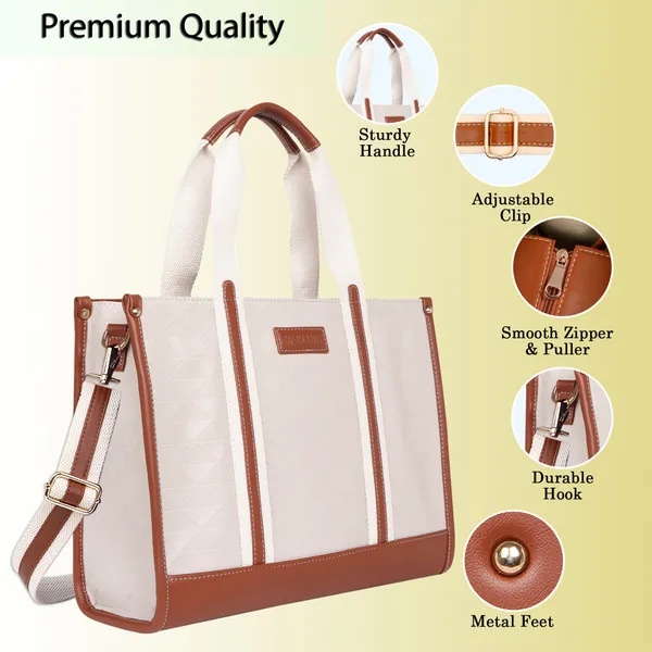Beige_And_Tan_Pu_Premium_Laptop_Tote_Bag_For_Women