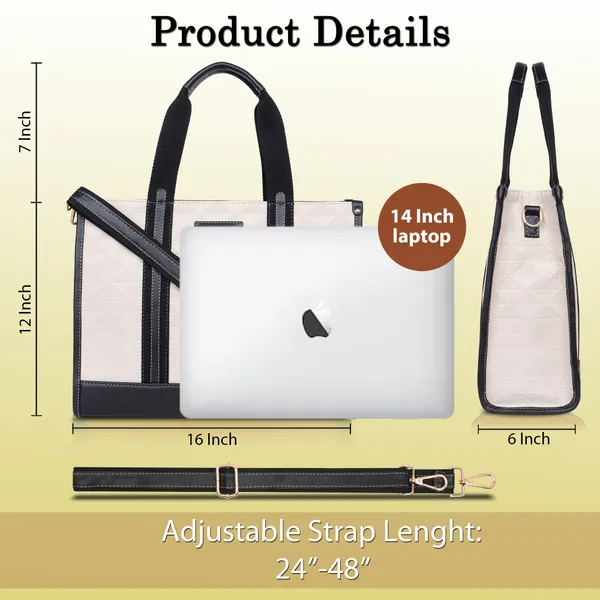 Beige_And_Black_Pu_Premium_Laptop_Tote_Bag_For_Women
