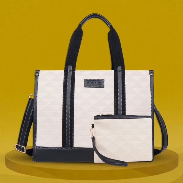 Beige_And_Black_Pu_Premium_Laptop_Tote_Bag_For_Women