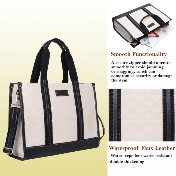 Beige_And_Black_Pu_Premium_Laptop_Tote_Bag_For_Women