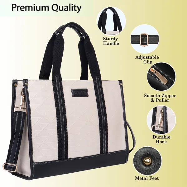 Beige_And_Black_Pu_Premium_Laptop_Tote_Bag_For_Women