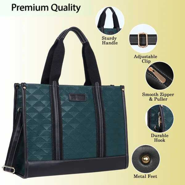 Green_And_Black_Pu_Premium_Laptop_Tote_Bag_For_Women
