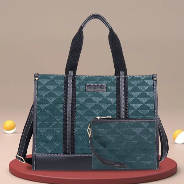 Green_And_Black_Pu_Premium_Laptop_Tote_Bag_For_Women
