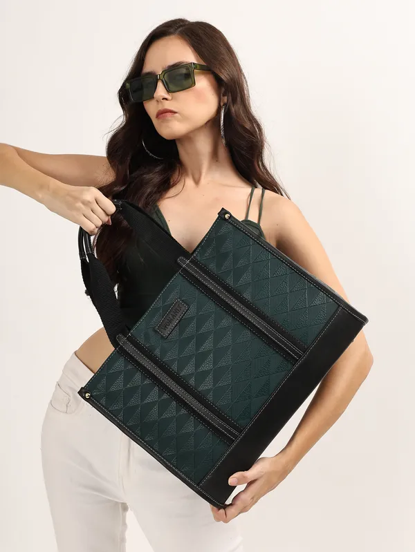 Green_And_Black_Pu_Premium_Laptop_Tote_Bag_For_Women