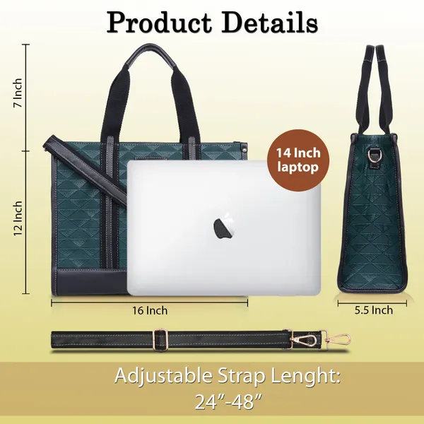 Green_And_Black_Pu_Premium_Laptop_Tote_Bag_For_Women