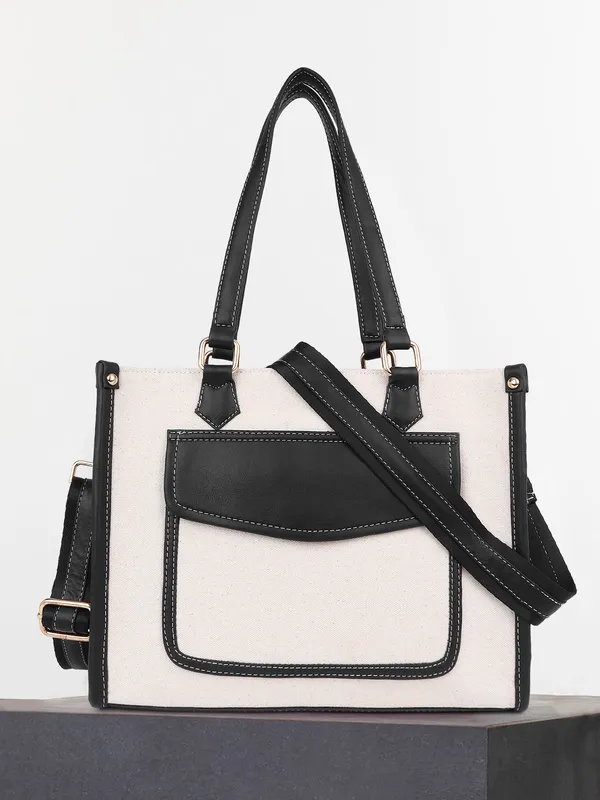 Beige_And_Black_Canvas_Premium_Handbag_For_Women