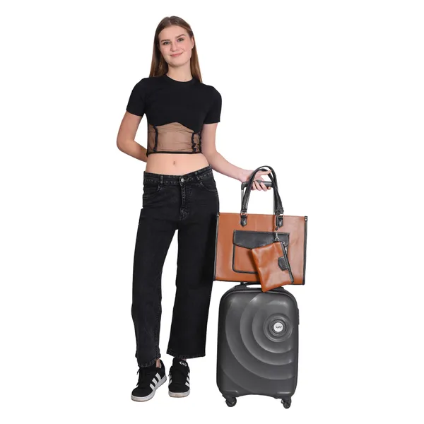 Tan_And_Black_Pu_Premium_Laptop_Tote_Bag_For_Women