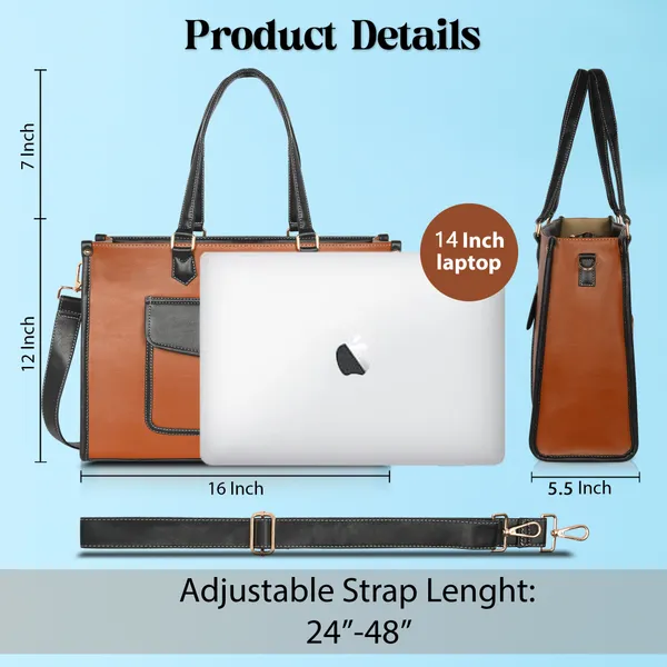Tan_And_Black_Pu_Premium_Laptop_Tote_Bag_For_Women