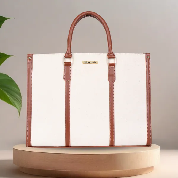Beige_And_Tan_Canvas_Premium_Laptop_Tote_Bag_For_Women