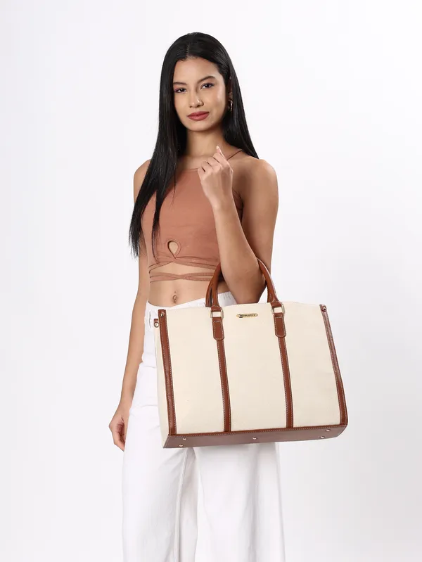 Beige_And_Tan_Canvas_Premium_Laptop_Tote_Bag_For_Women