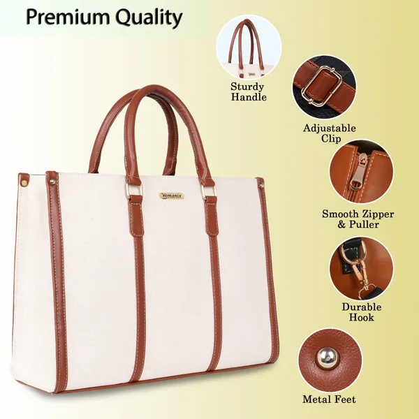 Beige_And_Tan_Canvas_Premium_Laptop_Tote_Bag_For_Women