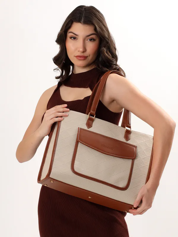 Beige_And_Tan_Pu_Premium_Laptop_Tote_Bag_For_Women