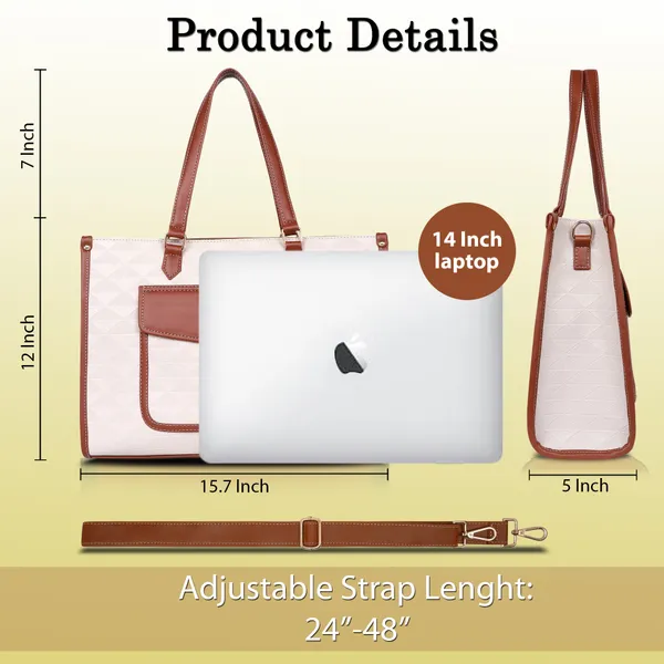 Beige_And_Tan_Pu_Premium_Laptop_Tote_Bag_For_Women