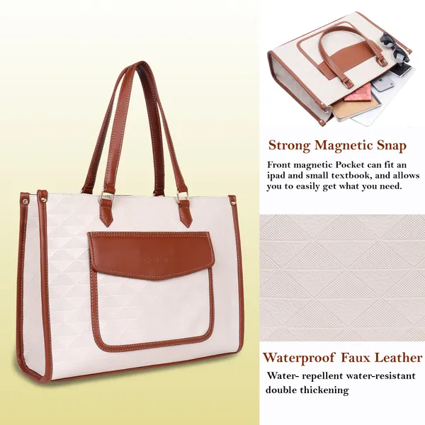 Beige_And_Tan_Pu_Premium_Laptop_Tote_Bag_For_Women