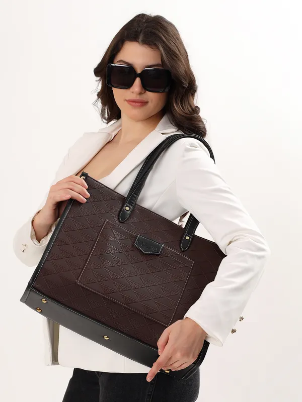 Brown_And_Black_Pu_Premium_Laptop_Tote_Bag_For_Women