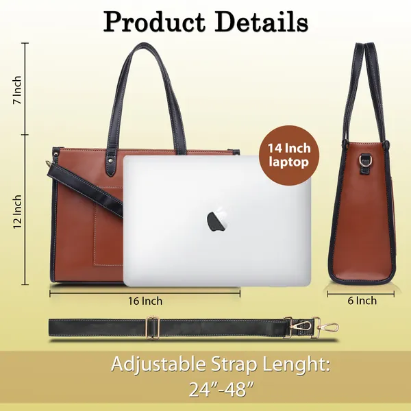Tan_And_Black_Pu_Premium_Laptop_Tote_Bag_For_Women