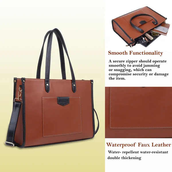 Tan_And_Black_Pu_Premium_Laptop_Tote_Bag_For_Women