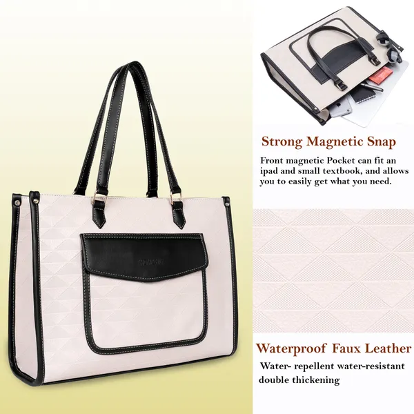 Beige_And_Black_Pu_Premium_Laptop_Tote_Bag_For_Women